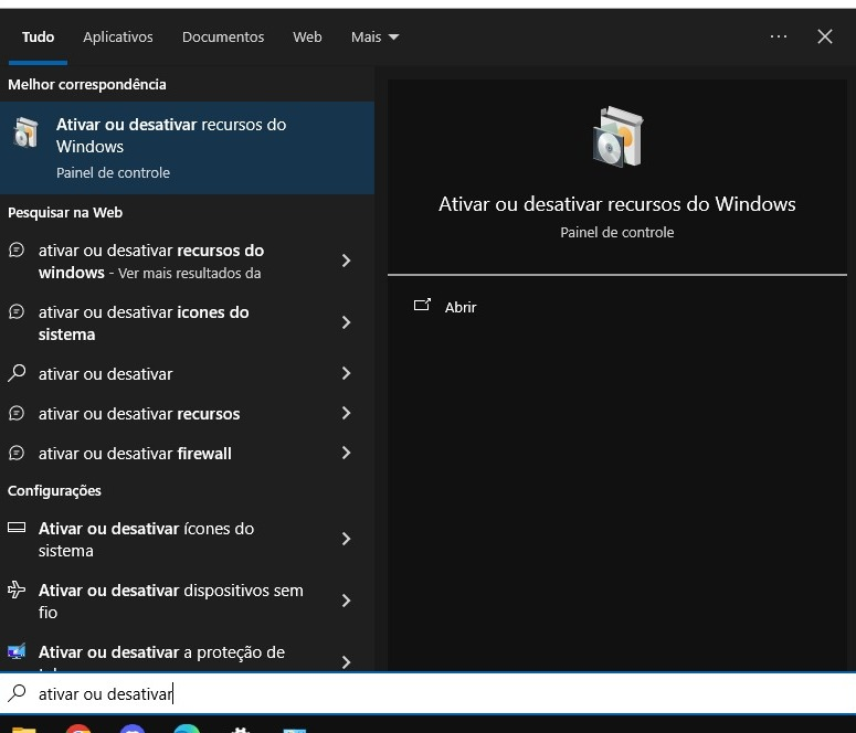 Ativar ou desativar recursos do Windows