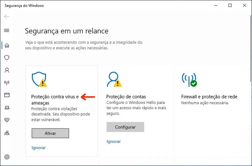 Vá para Opções de proteção contra vírus e ameaças