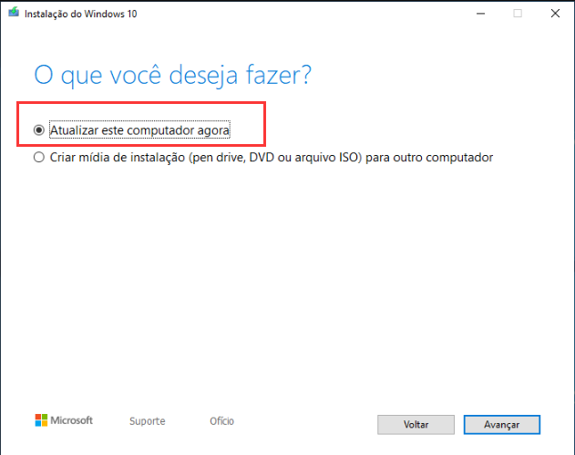 Atualize este PC agora, instalação do Windows 10