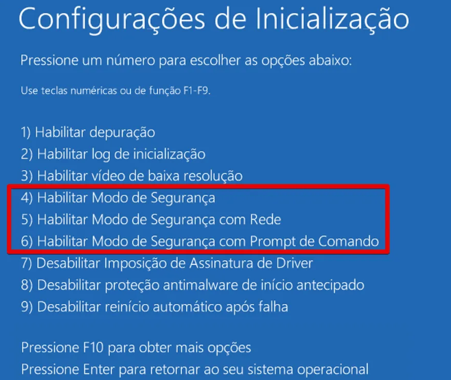 modo de segurança do Windows 10