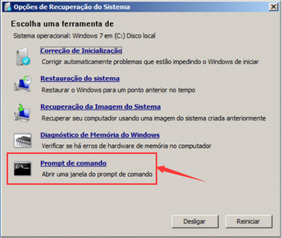 reparar opções de computador Windows 7