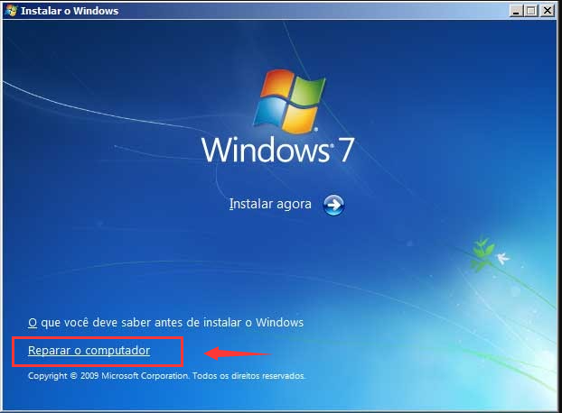 reparar opções de computador Windows 7