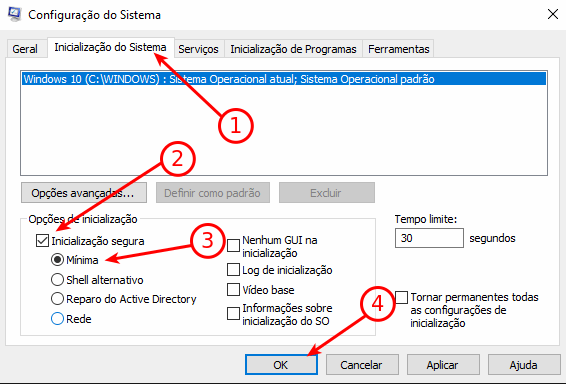 Ativar interface de modo de segurança