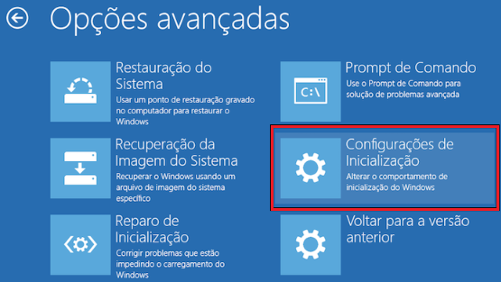 Configurações de inicialização