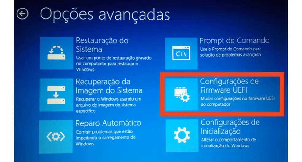 Configurações de firmware UEFI