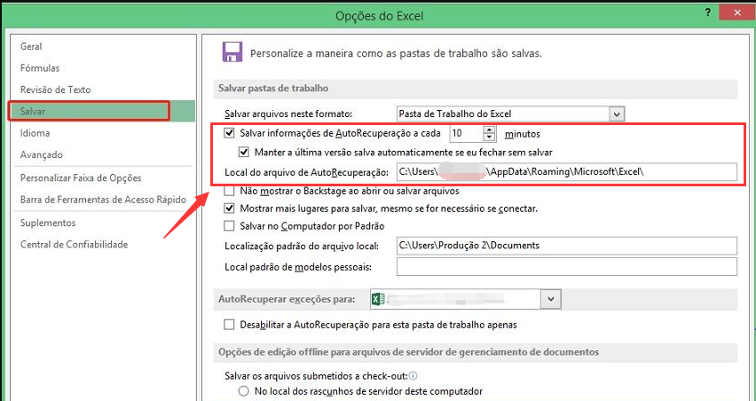 Ver a localização do arquivo de AutoRecuperação do Word