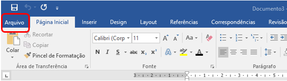 Abrir opções de arquivo do Word