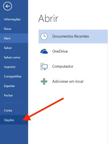 Clique em Opções do Word