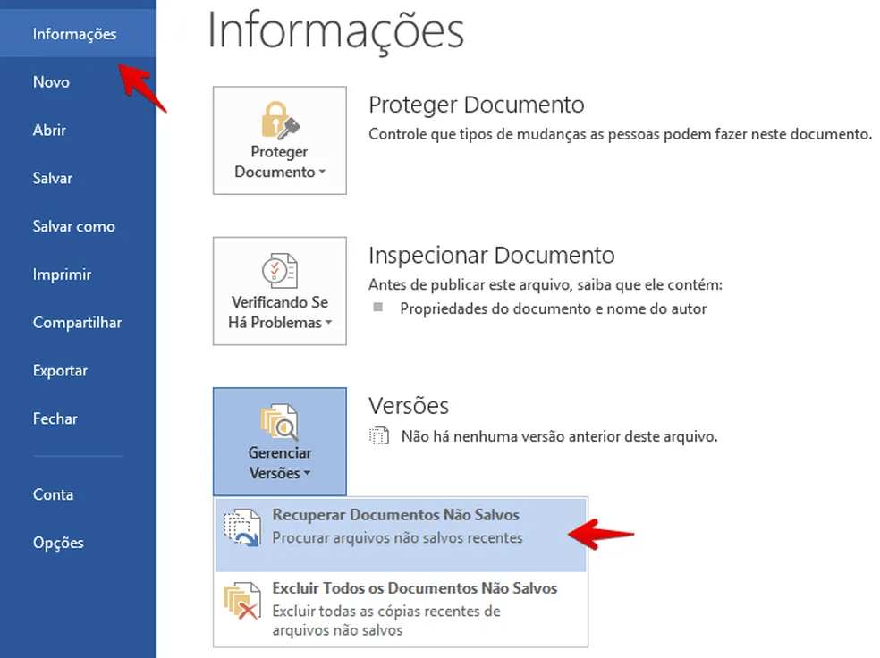 word Recuperar documentos não salvos