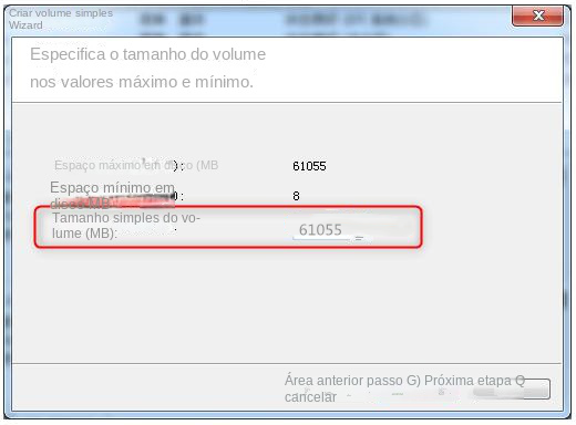 Alteração do tamanho do volume simples
