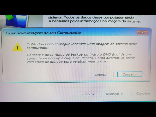 O Windows não consegue encontrar uma imagem do sistema neste computador