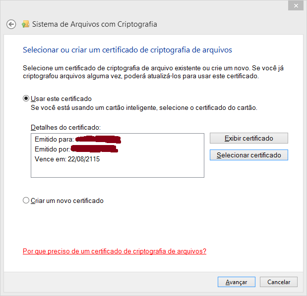 Windows Gerenciamento de certificados de criptografia de arquivos