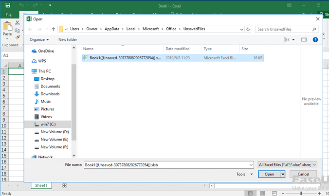 Abrir o Excel para restaurar automaticamente o local do arquivo