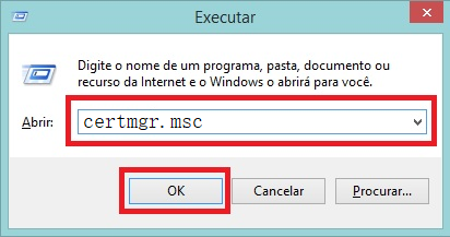 Execute o computador com Windows pressionando as teclas (Windows+R) simultaneamente; em seguida, digite (certmgr.msc)