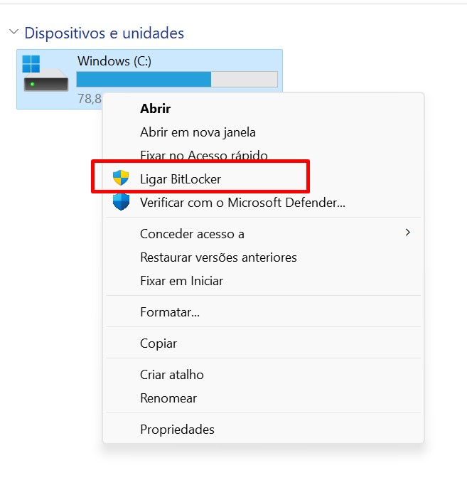 Ligar/Gerenciando o BitLocker