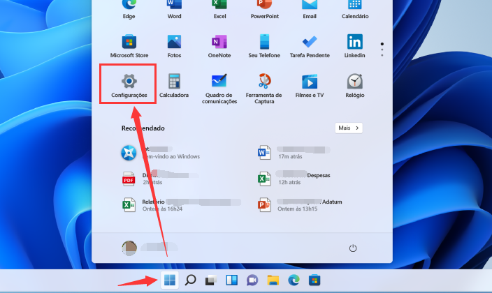 Configurações do menu Iniciar do Windows 11
