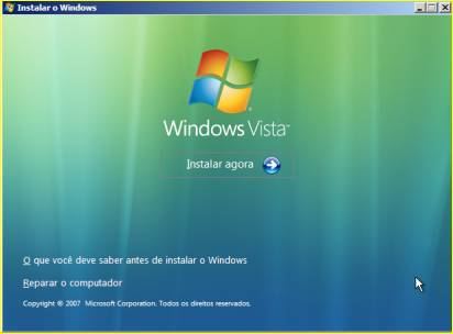 Instalação do Vista: clique no botão Instalar agora