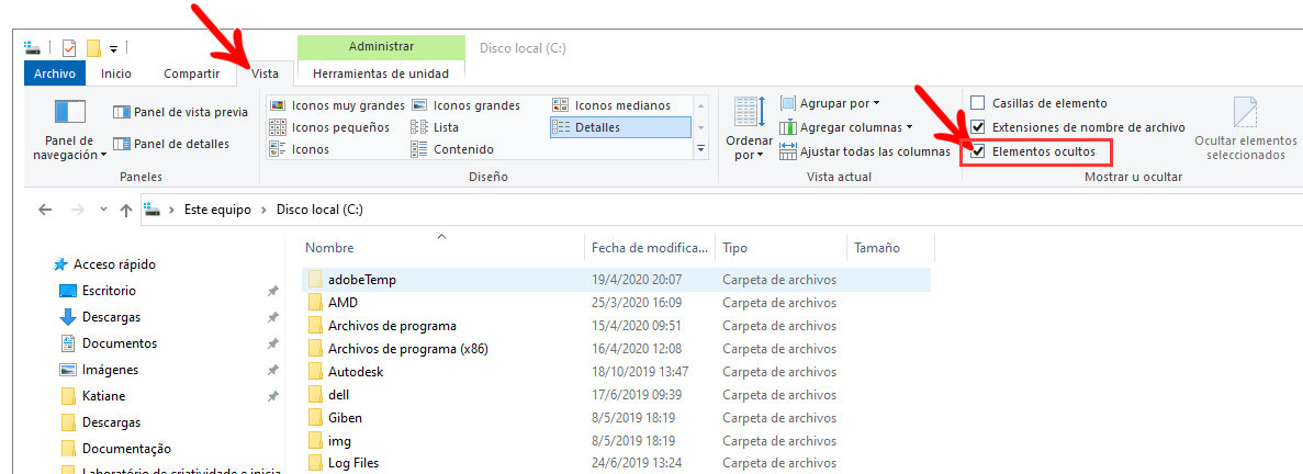 Windows seleciona mostrar itens ocultos