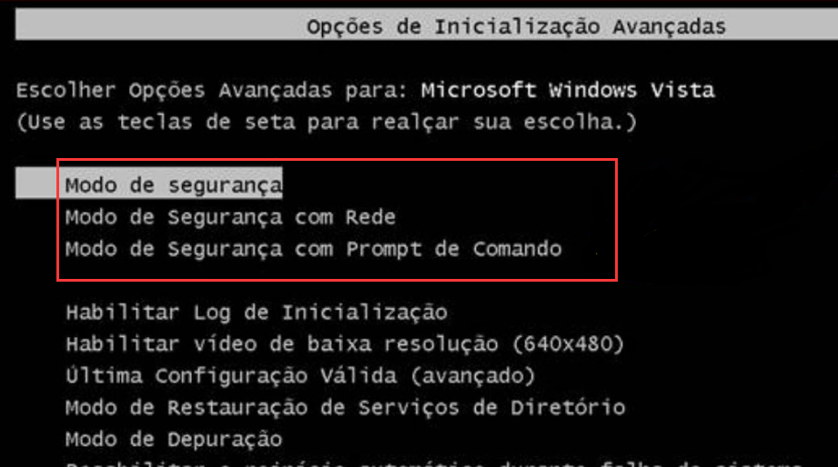 Modo de segurança do Vista