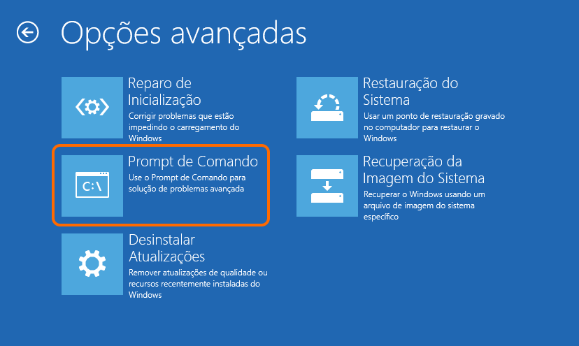 opcoes avancadas Prompt de comando