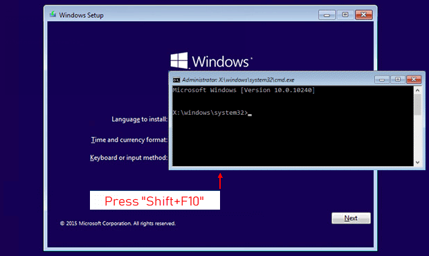 Windows 10 : Shift F10