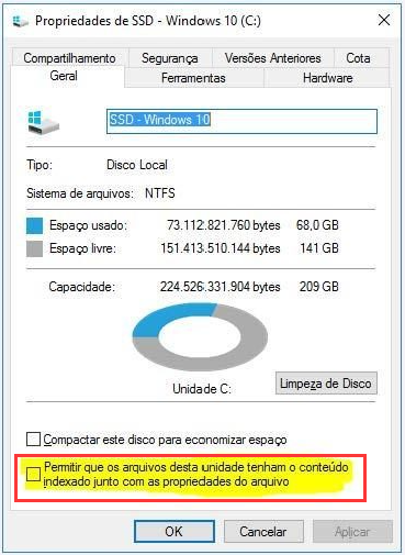 Permitir que os arquivos nessa unidade tenham o conteúdo indexado, além das propriedades do arquivo