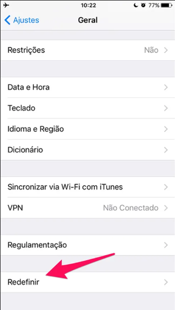 clique em redefinir no iPhone 6