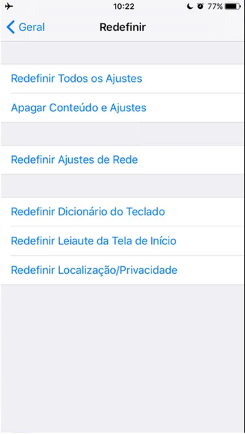 redefinir opções no iPhone 6