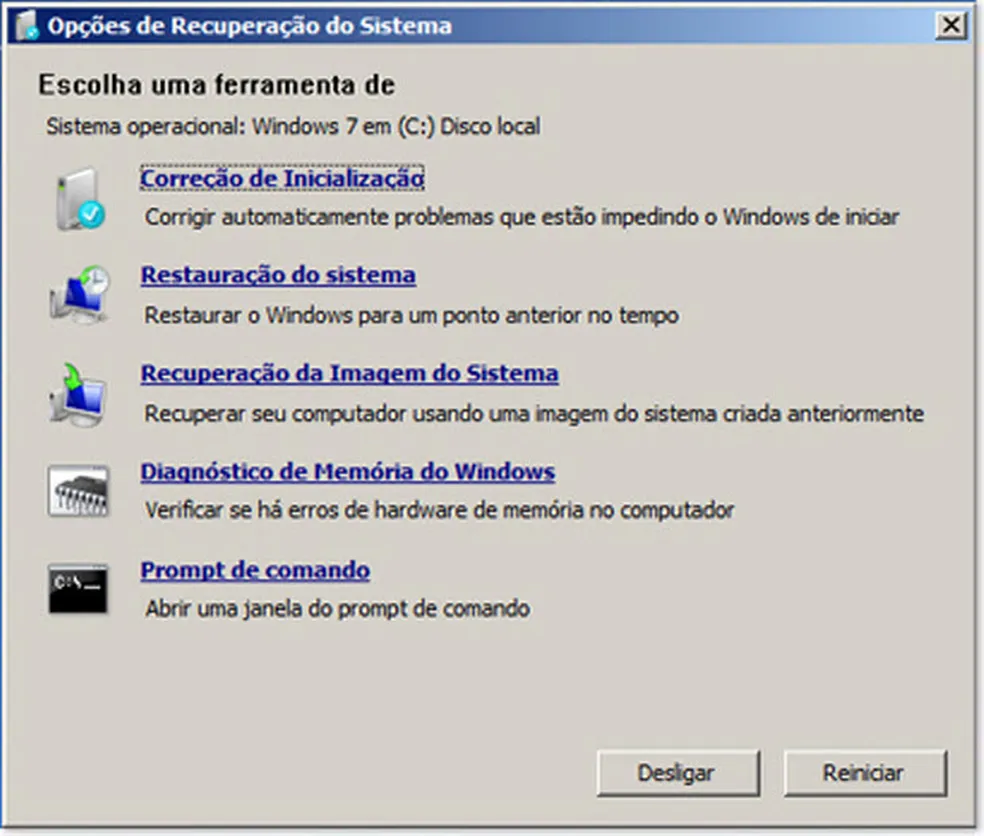 Inicialize a partir da mídia de instalação do Windows 7, escolha Reparar o computador > Recuperação da Imagem do Sistema