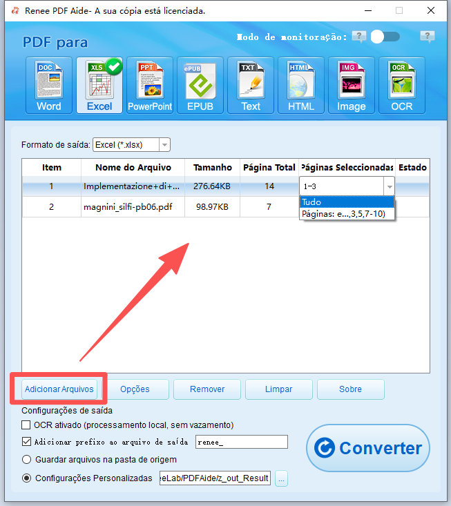 adicionar arquivos ao Renee PDF Aide e selecionar páginas