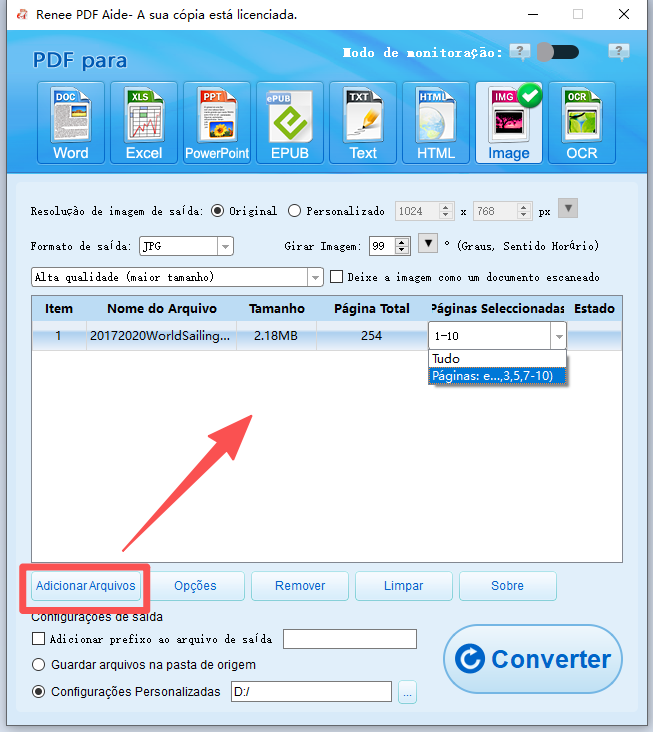adicionar arquivo pdf e converter para imagem