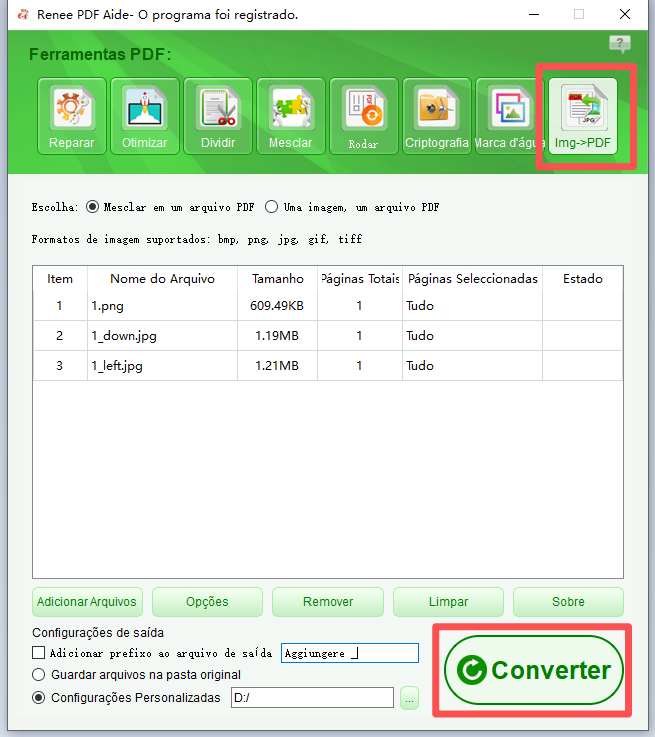 combinar imagens em um pdf com renee pdf aide