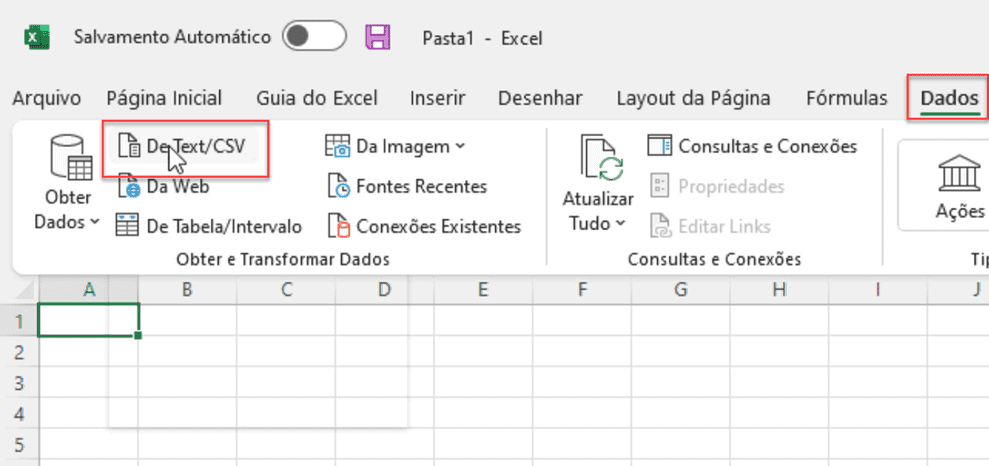 importar csv dentro do Excel