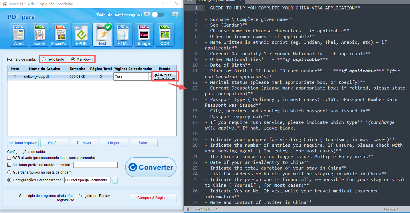 converter pdf para txt ou markdown