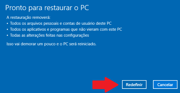 pronto para redefinir este PC
