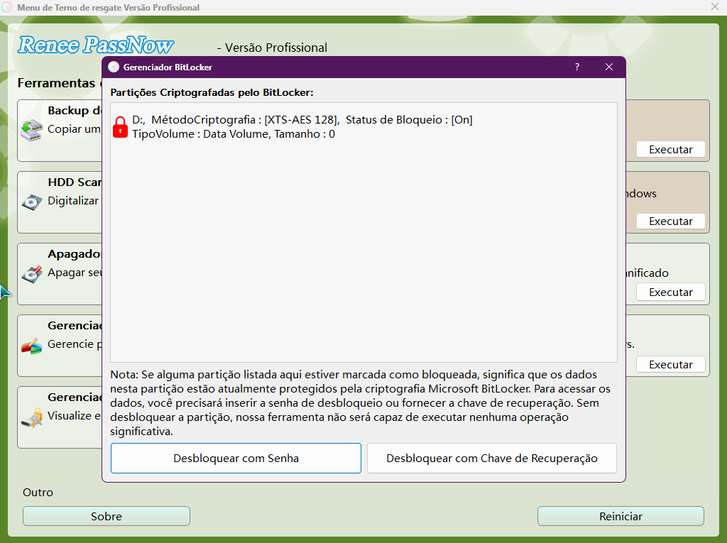 Desbloqueie o sistema usando o gerenciador BitLocker fornecido pelo PassNow