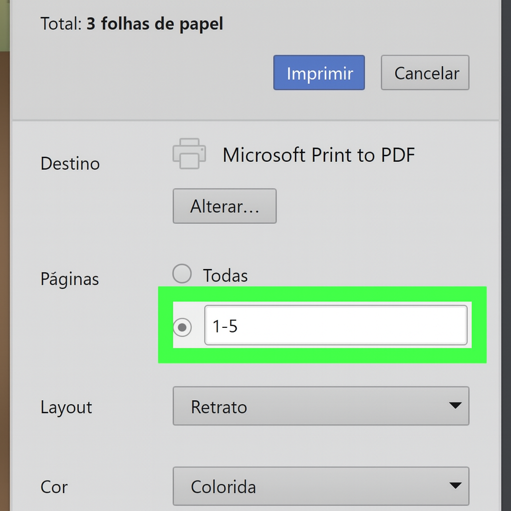Chrome No campo Páginas, insira o intervalo desejado