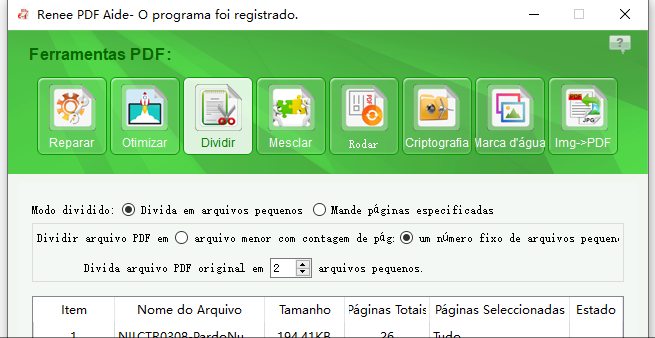 dividir arquivo PDF em número fixo