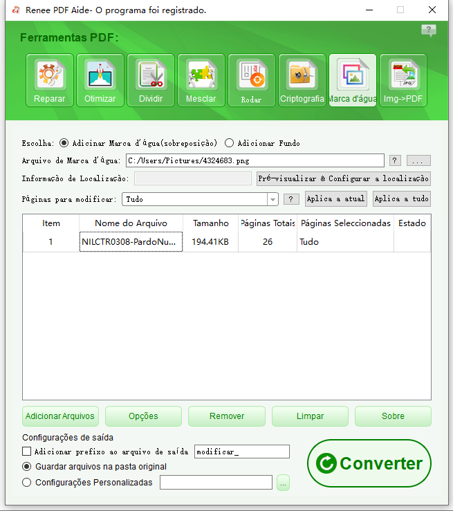 selecionar marca d’água no Renee PDF Aide