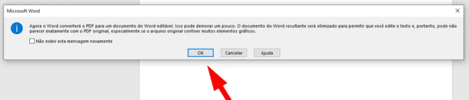 observação sobre conversão de PDF no Word