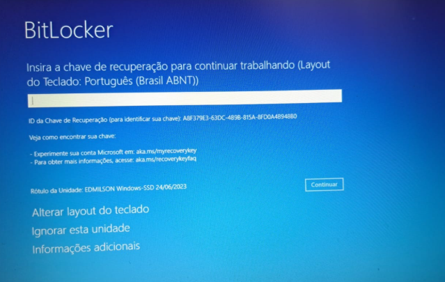 inserir chave de recuperação do bitlocker