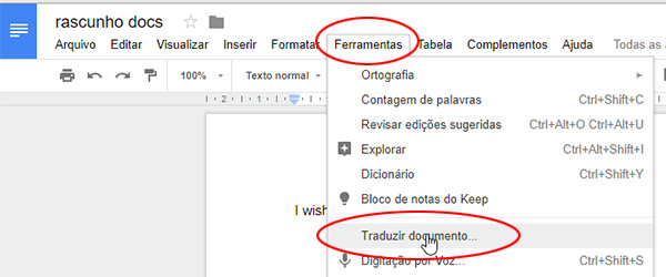 Google Docs, Traduzir documento